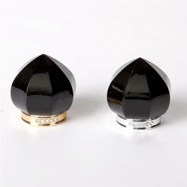 Tapa de perfume de plástico negro con forma de lágrima